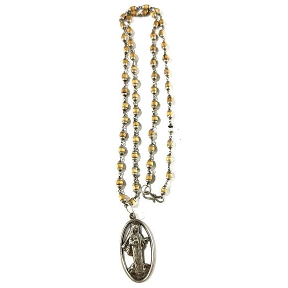 Jewelry - Medjugorje Virgin Mary Necklace Wood Beads Catholic Pendant from Apparition Site